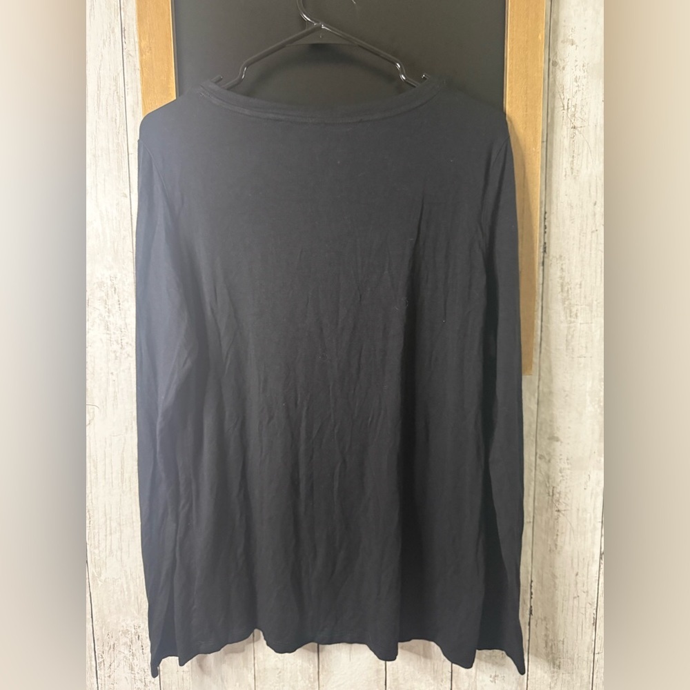 Tahari Shirt Womens Large Black Long Sleeve Front Scoop Neck 291 - Picture 3 of 4